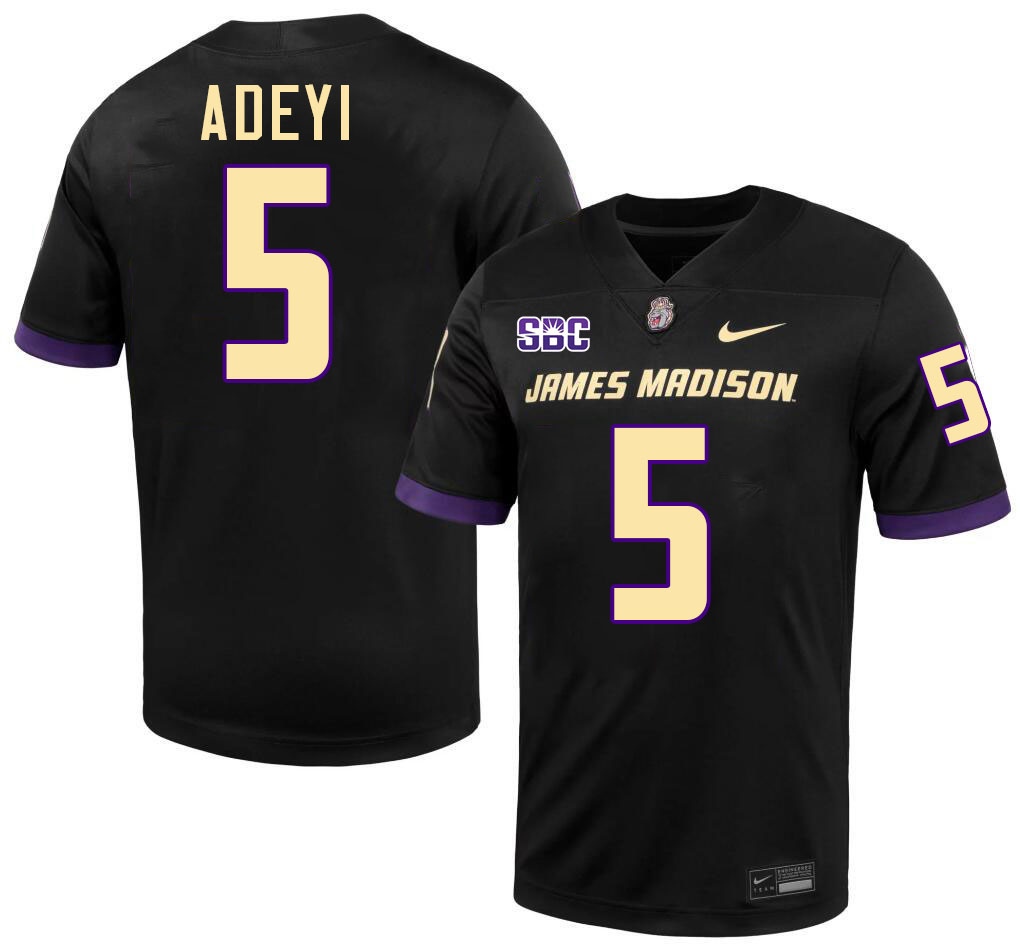 #5 Ayo Adeyi JMU Jersey,James Madison Dukes Football Jerseys Stitched-Black #5 Ayo Adeyi JMU Jersey,James Madison Dukes Football Jerseys Stitched-Black